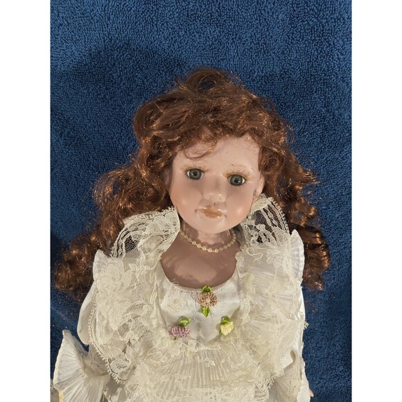 Cathay Collection Porcelain Doll with Satin And Lace Dress and Curly Hair - Picture 4 of 9